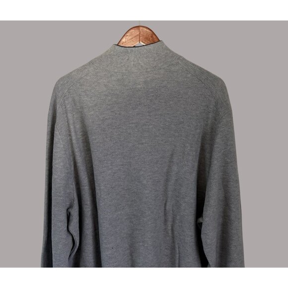 Bloomingdales Mens Gray 1/4 Zip Sweater XXL Genuine Leather Trim Cotton - Picture 4 of 6